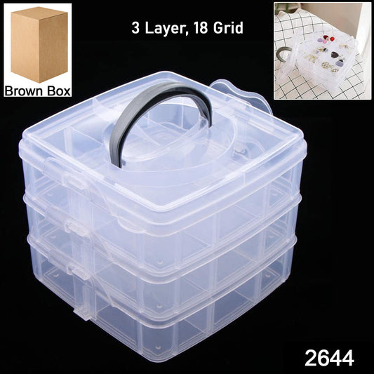 3-Tier 18 Sections Transparent Stackable Adjustable Compartment Slot Plastic Craft Storage Box Your Brand
