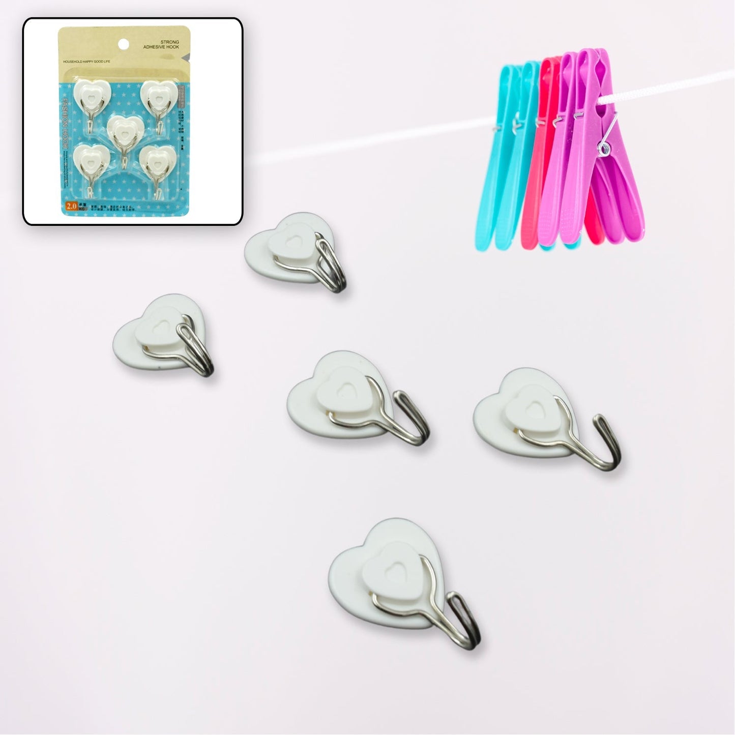 Multipurpose Strong Hook Self-Adhesive hooks for wall Heavy Plastic Hook, Sticky Hook Household For Home , Decorative Hooks, Bathroom & All Type Wall Use Hook , Suitable for Bathroom, Kitchen, Office (5 Pc Set) Your Brand