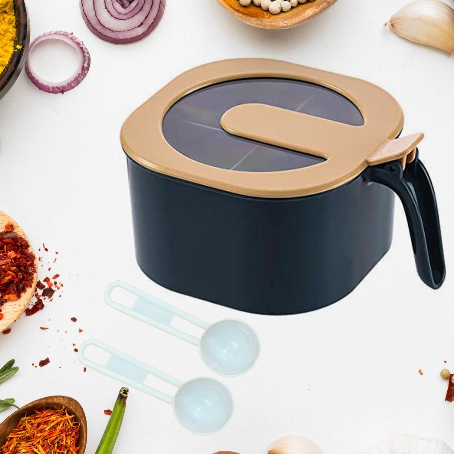Fancy 4-Section Masala Box for Kitchen Storage (Spice Container) Your Brand