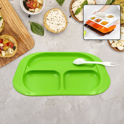 Plastic Food Plates / Biodegradable 3 Compartment Square Plate With Spoon for Food Snacks / Nuts / Desserts Plates for Kids, Reusable Plates for Outdoor, Camping, BPA-free (1 Pc) Your Brand