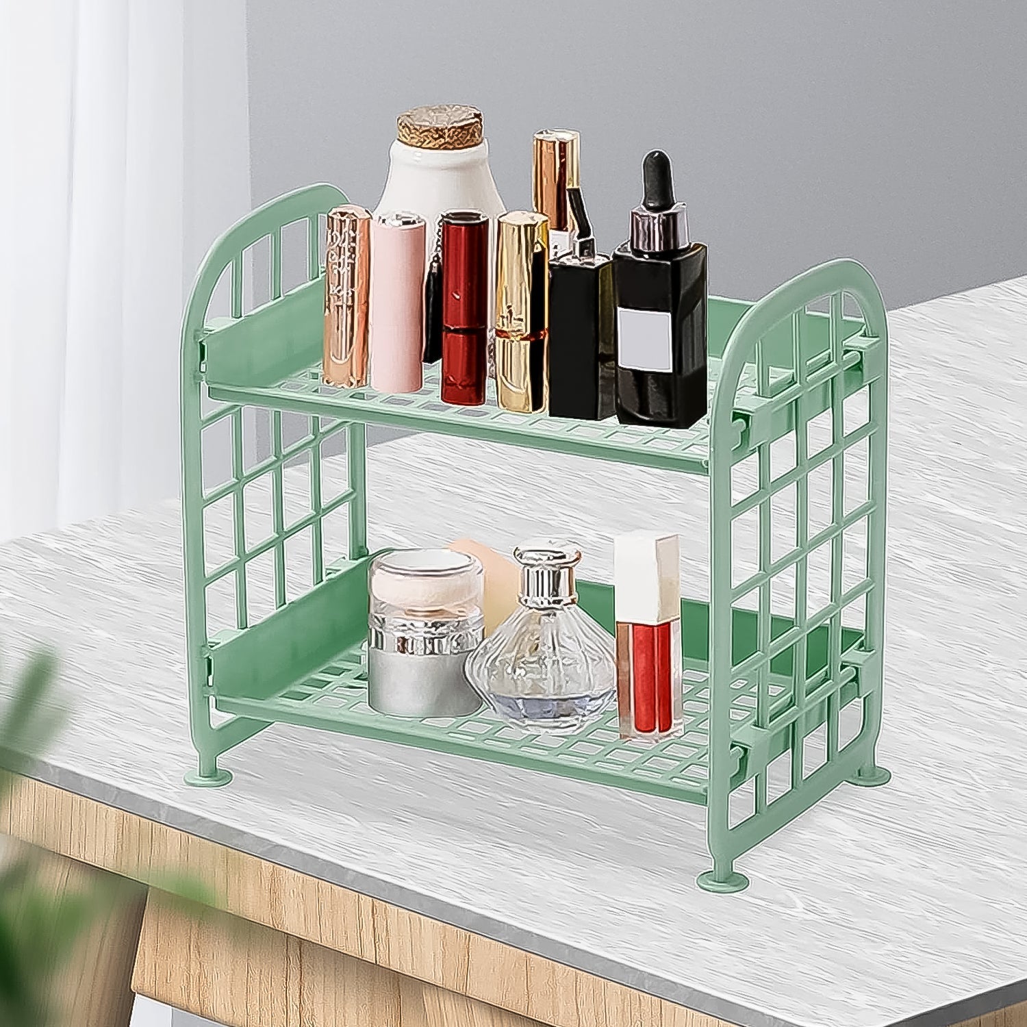 2Layer Foldable Plastic Small Storage Shelf / Rack (1 Pc / Mix Color) Your Brand