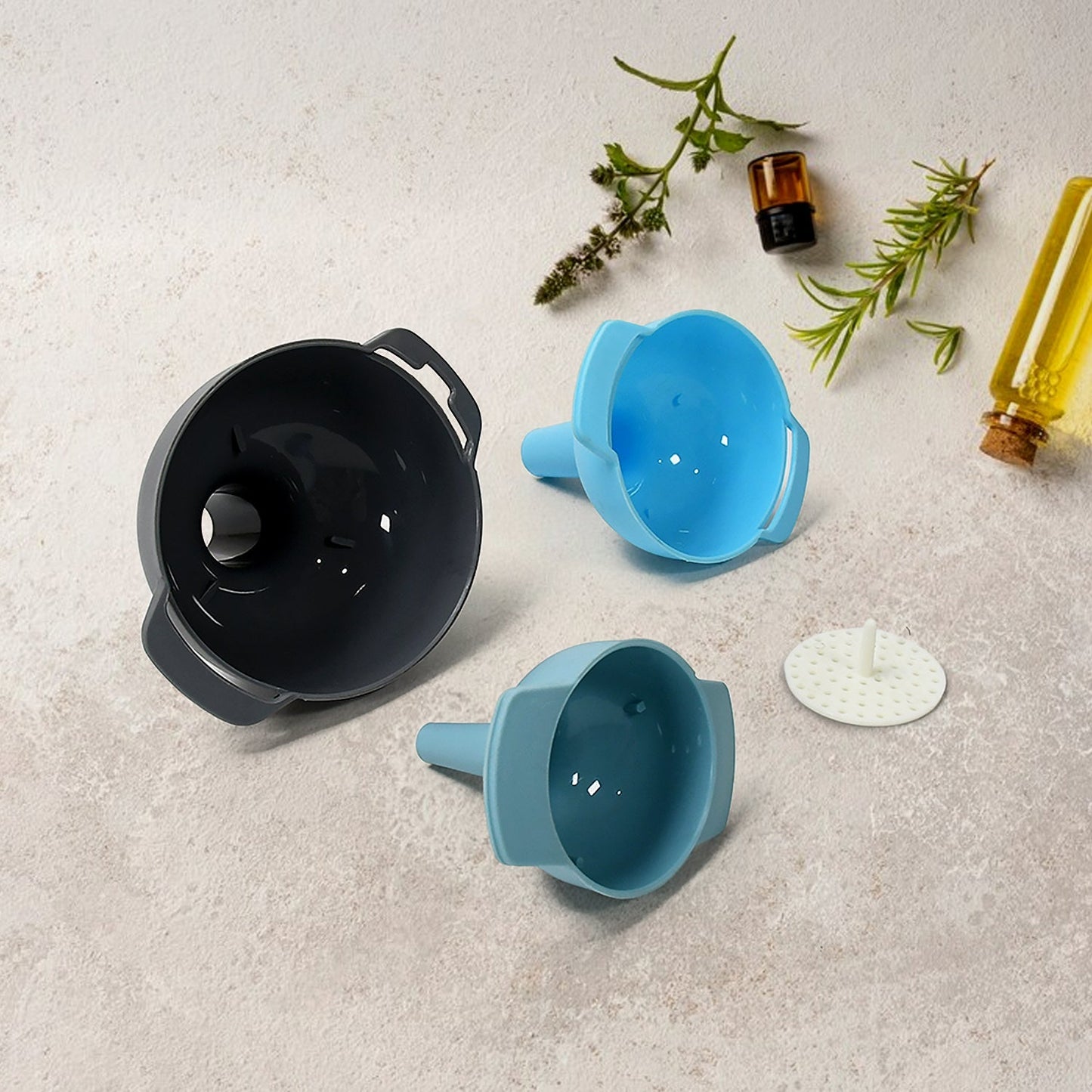 3 in 1 Kitchen Funnel Set of 3, Funnel for Filling Bottle, Small Canning Funnel with Handle, Food Grade Plastic Funnel with Detachable Strainer Filter for Liquid, Dry Ingredients, and Powder Your Brand