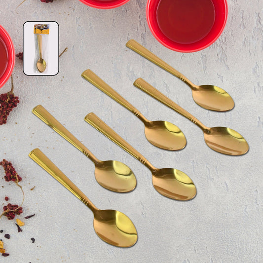 Premium Luxurious Stainless Steel Coated Spoons (6 Pcs Set / Golden) Your Brand