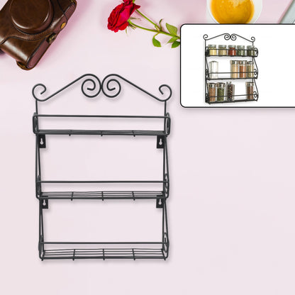 Big Wall Mounted Iron Wall Shelf with 3 Storage Racks for Kitchen, Pantry, Cabinet, Counter top or Free Standing, Rack Holder for Kitchen Your Brand