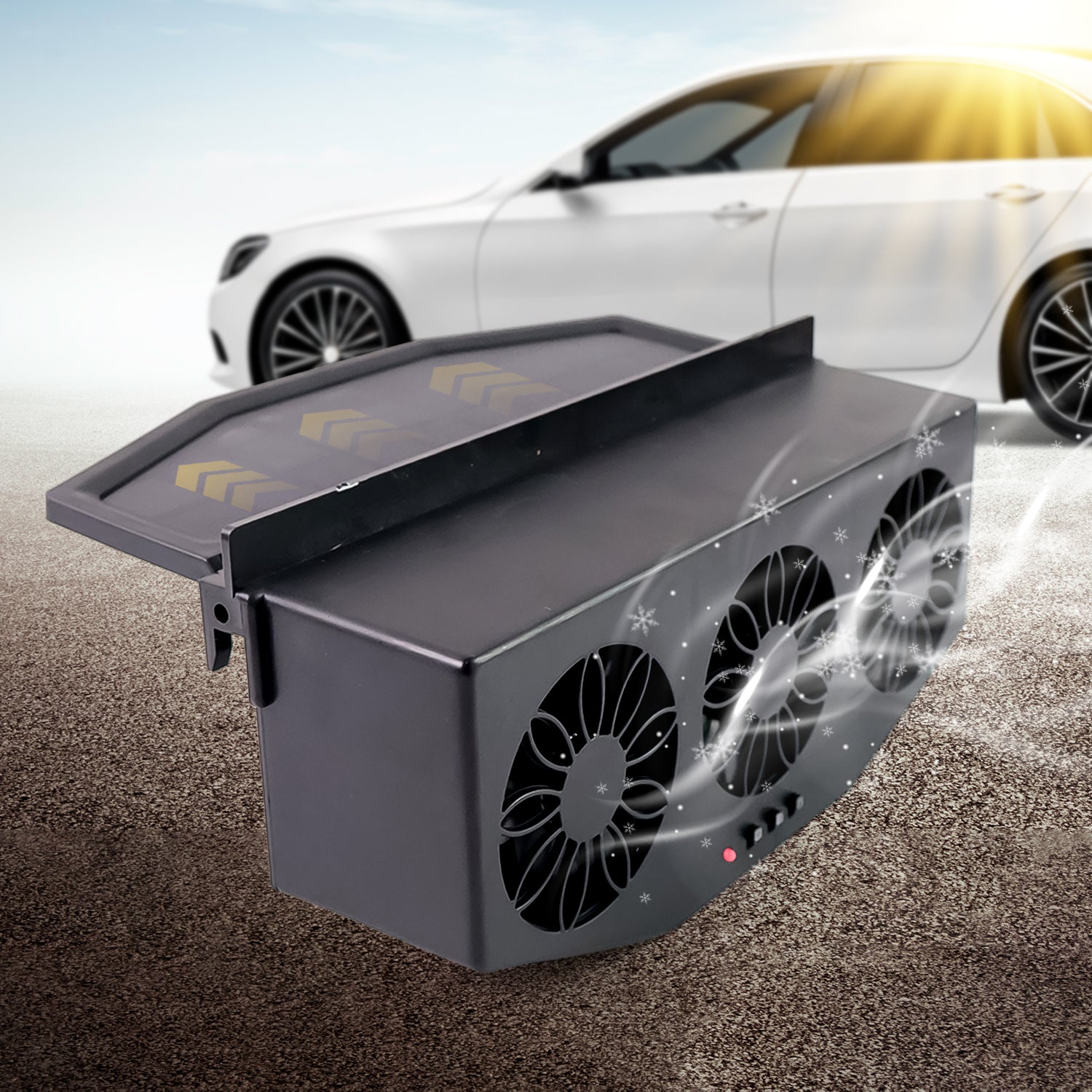 Triple Fan Solar Powered Car Exhaust Ventilation System with USB Charging Your Brand