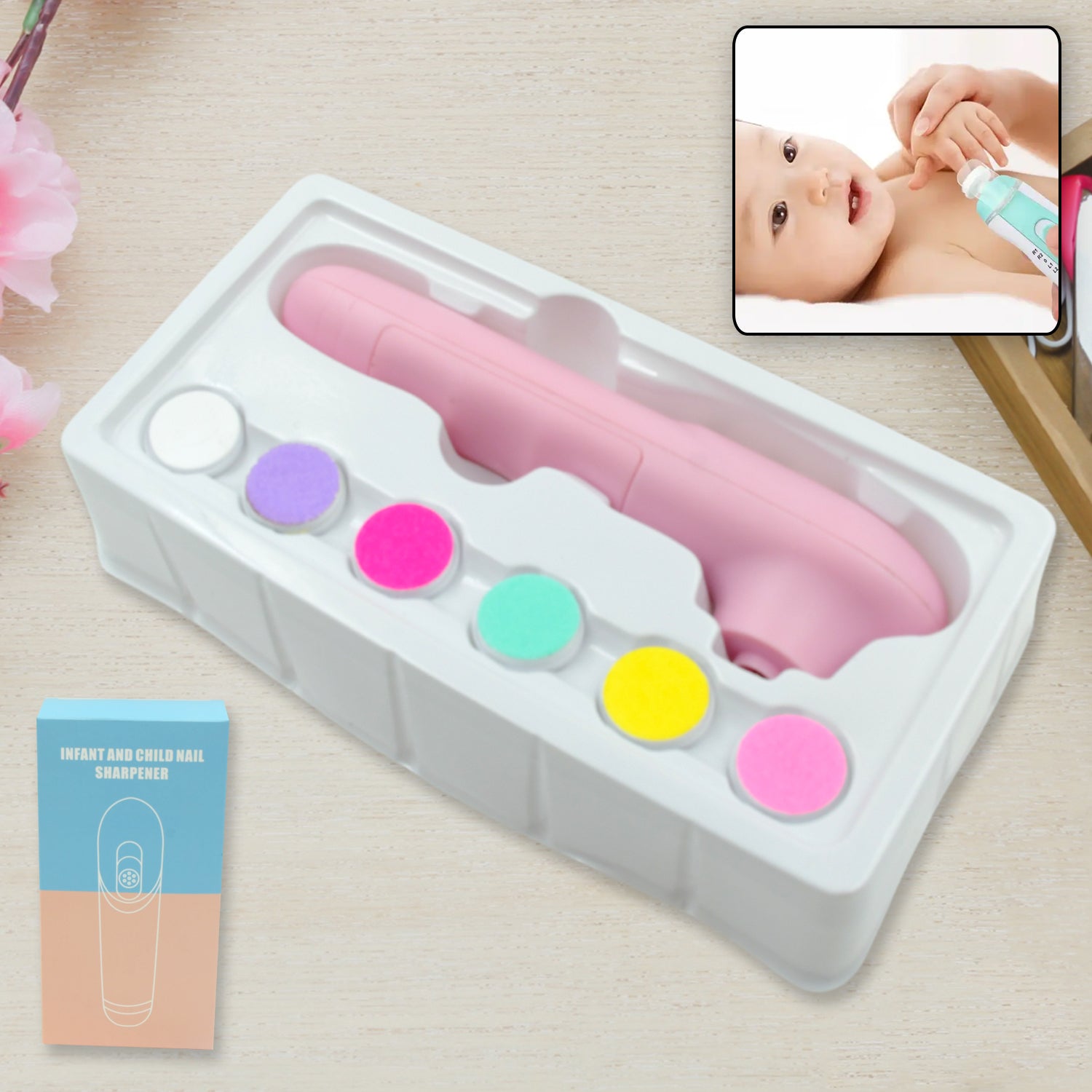6 in1 Electric Manicure Nail Sharpener for Babies and Children Baby Nail Cutter Manicure with 6 Grinding Heads, Electric Baby Nail File Electric Nail Clipper Toddler Nail Scissors Dropshipping Your Brand