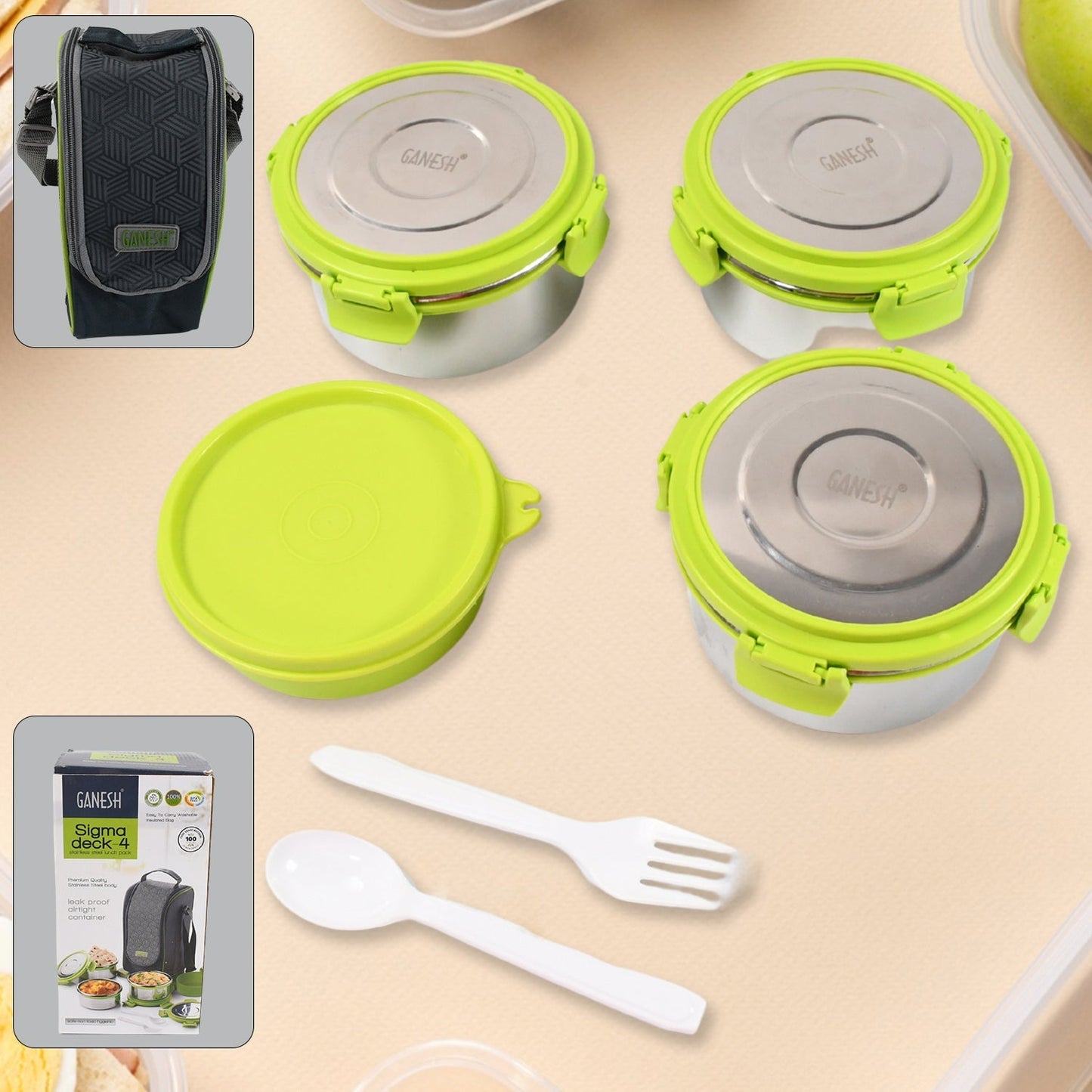 Stainless Steel Tiffin Lunch Box Container / Dabba with 4 Side Clip Lock Lid for Office & School Use/ Food Grade / Air Tight / Easy to Carry / Leak Proof Your Brand