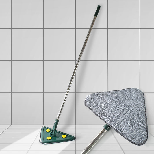 2-in-1 Extendable Triangle Mop – Retractable, 360° Rotating, Telescopic & Reusable Mop Heads (1 Pc) Your Brand