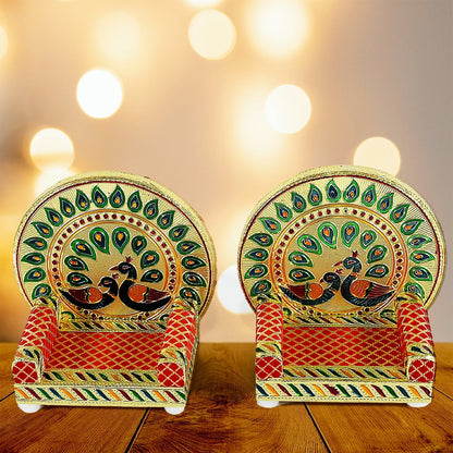 Meenakari Work Laddu Gopal Singhasan  / Sihasan for Pooja Mandir Wooden Krishna Ladoo Bal Gopal Sofa Asan, Home Decorative Premium Look Decorative Singhasan Suitable For Home, Office, Restaurant (2 Pc Set) Your Brand