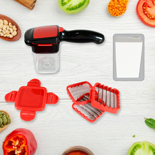 Multifunction Vegetable Cutter Manual Vegetable Quick Dicer Fruit Chopper Slicer with 3 Interchangeable Stainless Steel Blade Inserts, Non-Skid Base Slicer and Chopper Your Brand