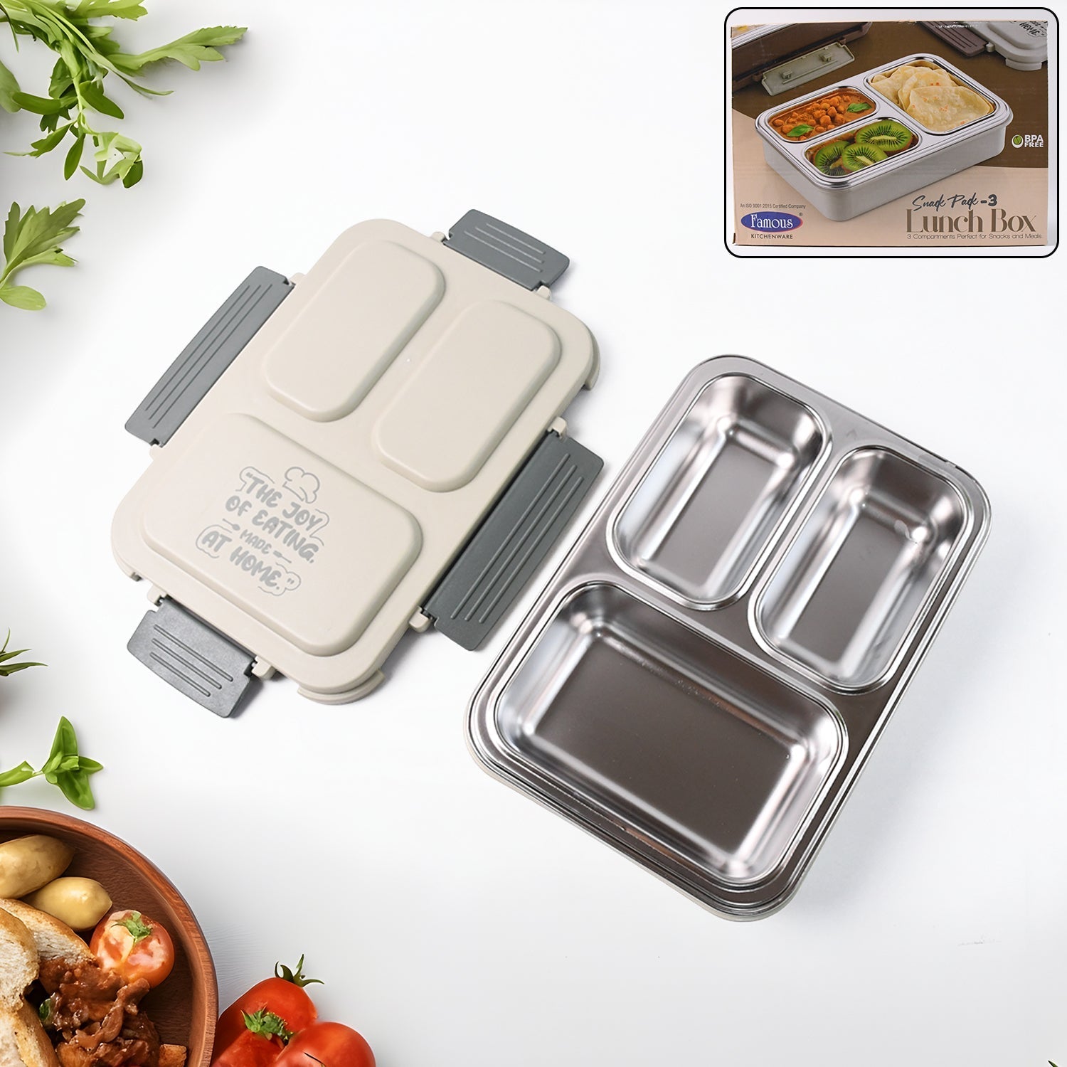 3-Compartment Stainless Steel Lunch Box (1 Pc) Your Brand