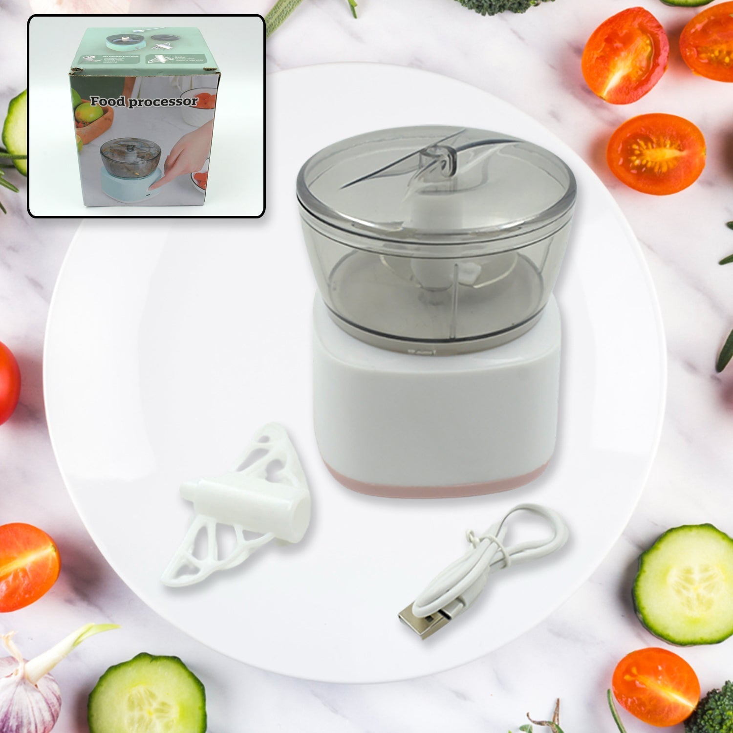 Portable Mini Food Processor Chopper Electric Veggie Chopper 3 Blades With Charching Cable Type C, Vegetable Chopper, Garlic Chopper Food Grinder for Chopping Ginger, Pepper Chili, Onion, Fruit, Meat Your Brand