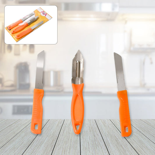 3in1 Multipurpose Stainless Steel Classic Kitchen Knife Set of 3 for Fruits and Vegetable Chopping / Cutting / Peeling, Kitchen Knife / Vegetable Peeler / Plain Knife Your Brand