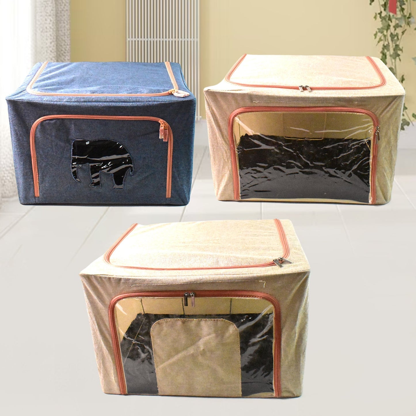 Zippered Closet Storage Box with Lid, With Window (Mix Design & Size / 1 Pc) Your Brand