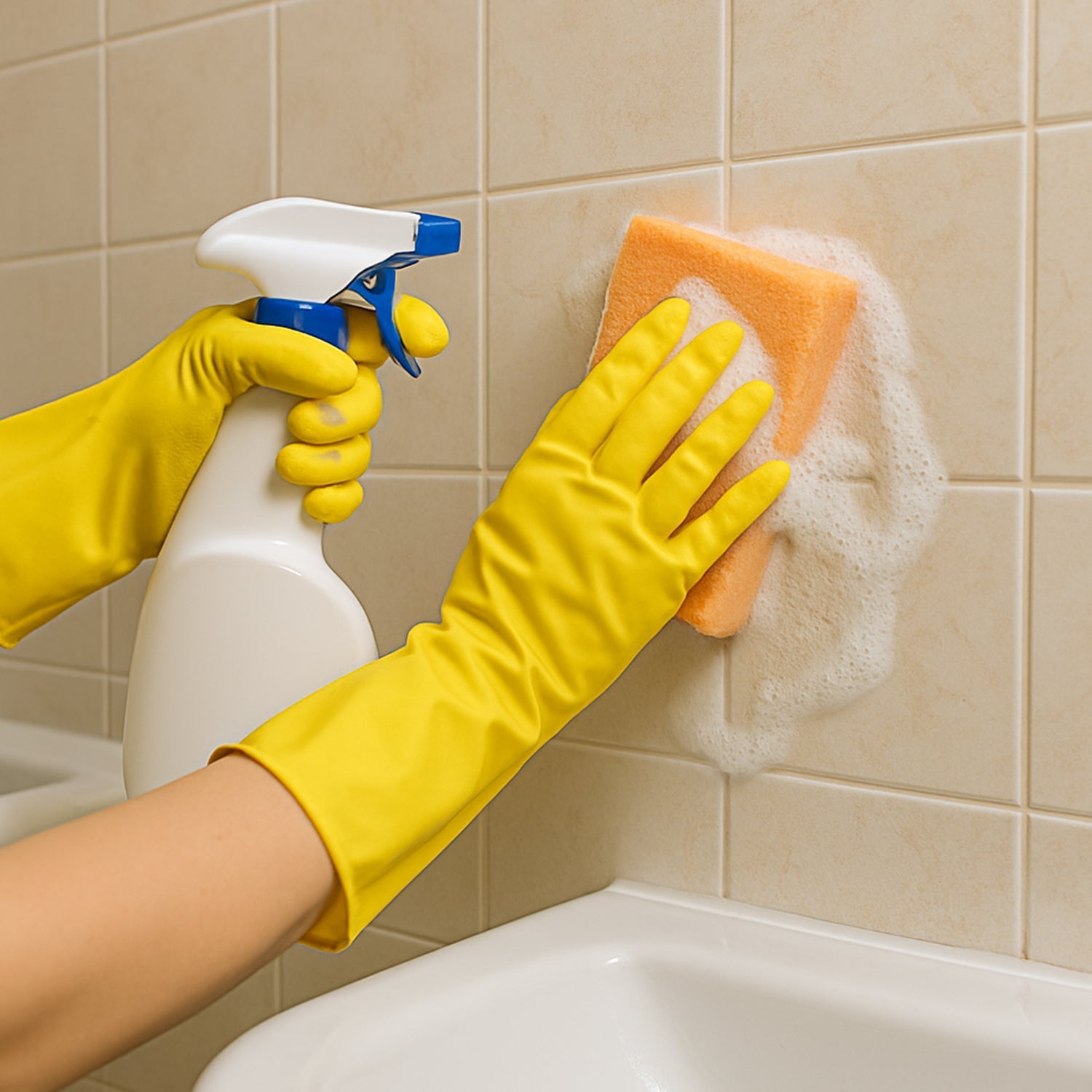 2 pair med yellow gloves For Types Of Purposes Like Washing Utensils, Gardening And Cleaning Toilet Etc. Your Brand