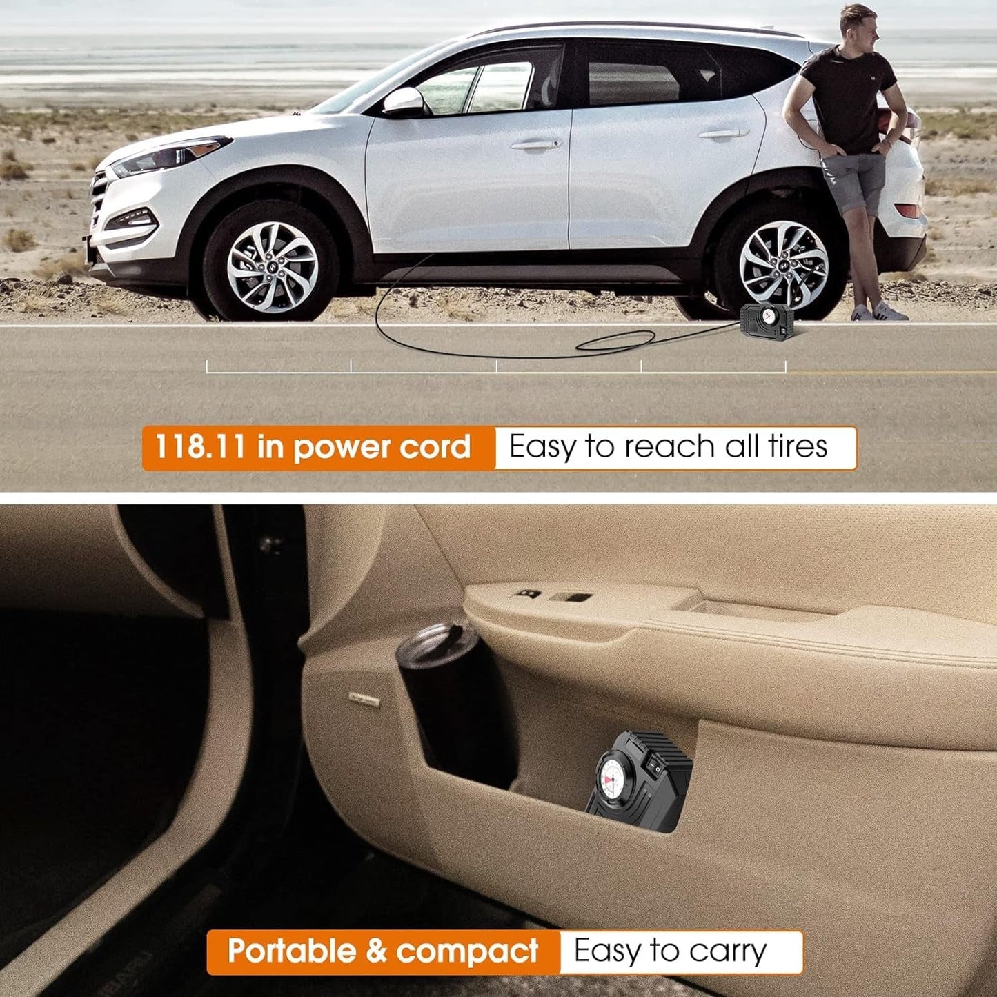 Tire Inflator Portable Air Compressor 12V Small Air Pump for Car Tires Bicycle Balloons, Cars, Bike, Bicycles and Other Inflatables with LED Light (12V) Your Brand