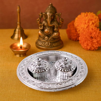 Round Shape Special Puja Thali, Kumkum Thali Holder (1 Pc / Small) Your Brand