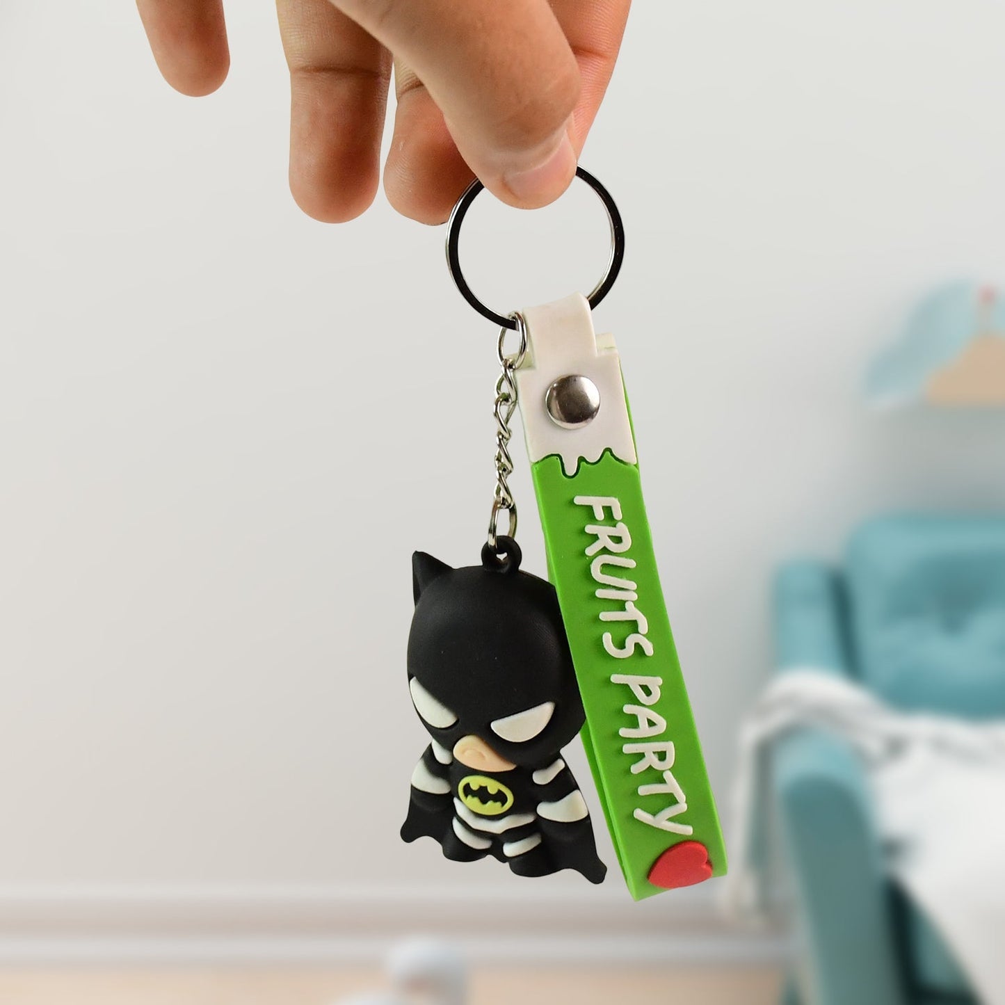 Cute Cartoon Silicone 3D Key Chain with Metal Hook & Strap (Pack of 1) Your Brand