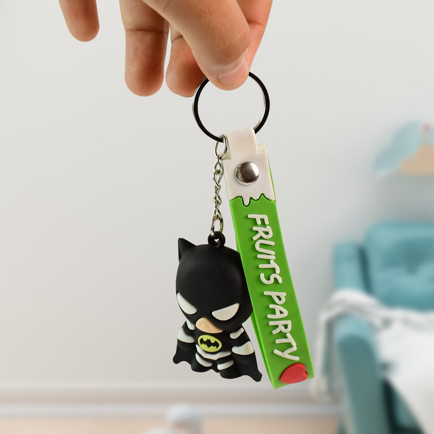 Cute Cartoon Silicone 3D Key Chain with Metal Hook & Strap (Pack of 1) Your Brand