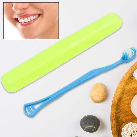 2-in-1 Soft Toothbrush & Tongue Cleaner for All Ages (1 Pc, With Cover) Your Brand