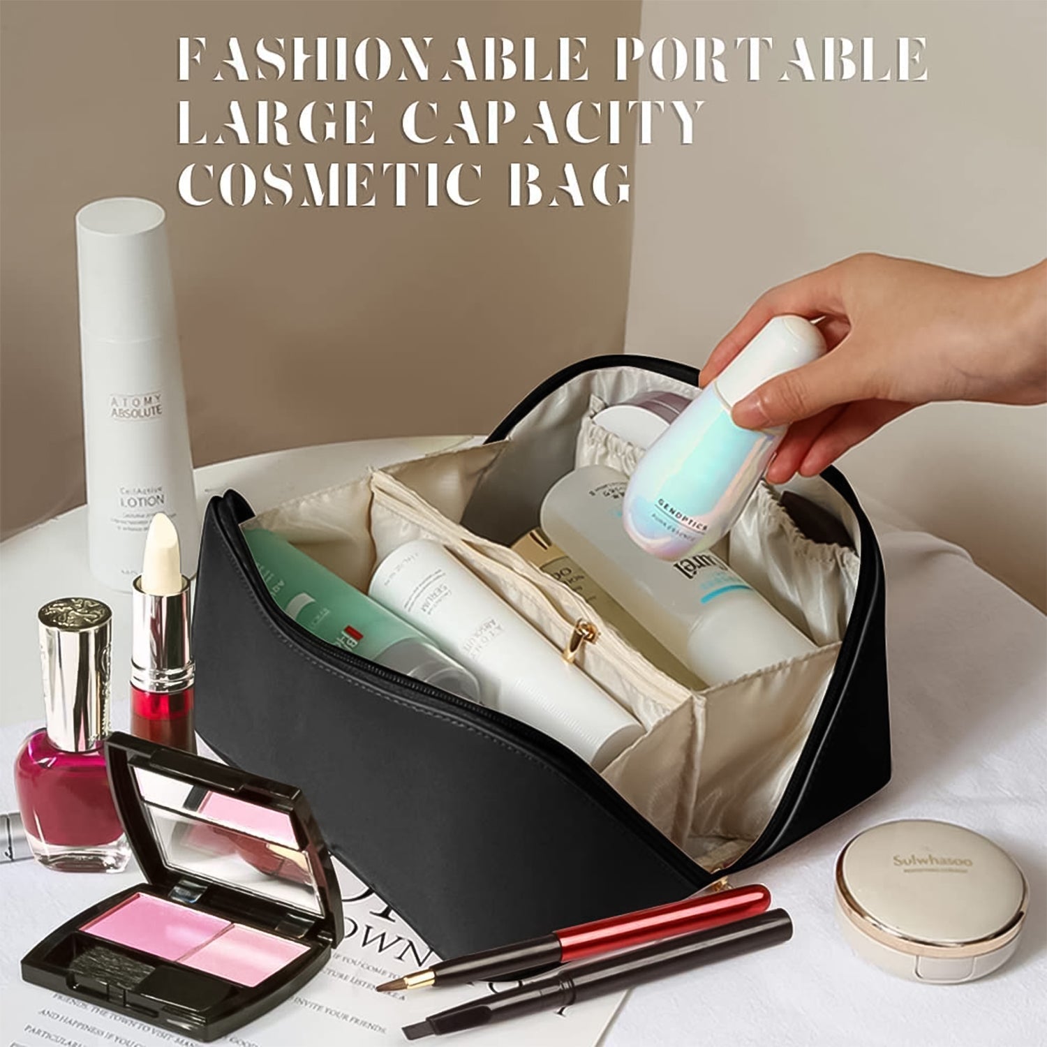 Premium Travel Makeup & Toiletry Organizer Pouch with Zipper & Handle (1 Pc / Mix Color) Your Brand