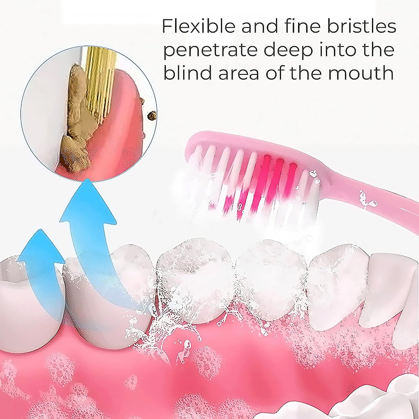 2-in-1 Tooth Brush with Tongue Scraper, Soft Bristle & Long Handle (8Pcs) Soft Toothbrush Your Brand