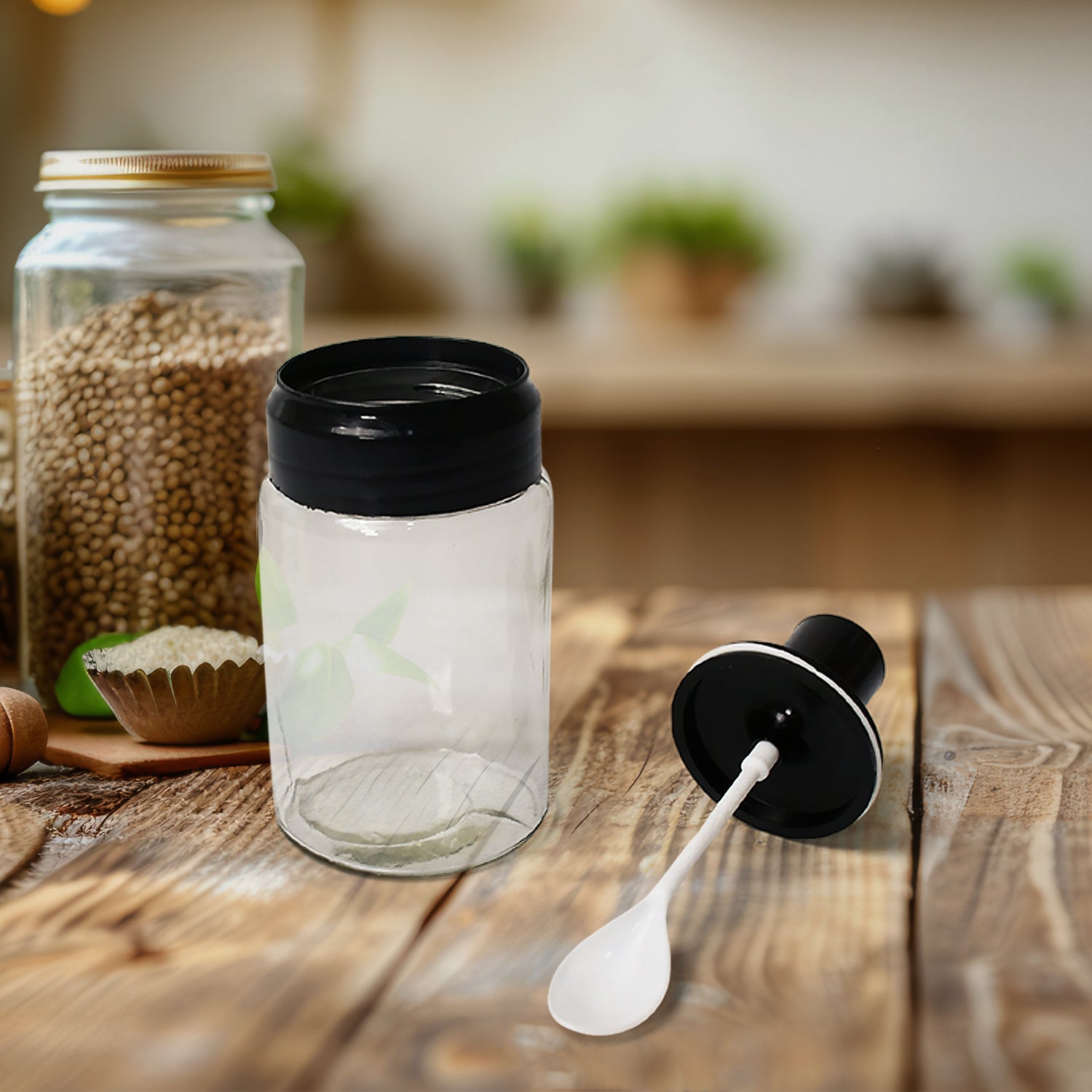 Transparent Glass Oil Dispenser 500 ML Bottle Set of 2, Spice Jar 250 ML Set of 3, Oil Bottle for Kitchen, Oil & Vinegar Storage Glass Bottle, Glass Container for Spice, Masala (5 Pcs Set) Your Brand