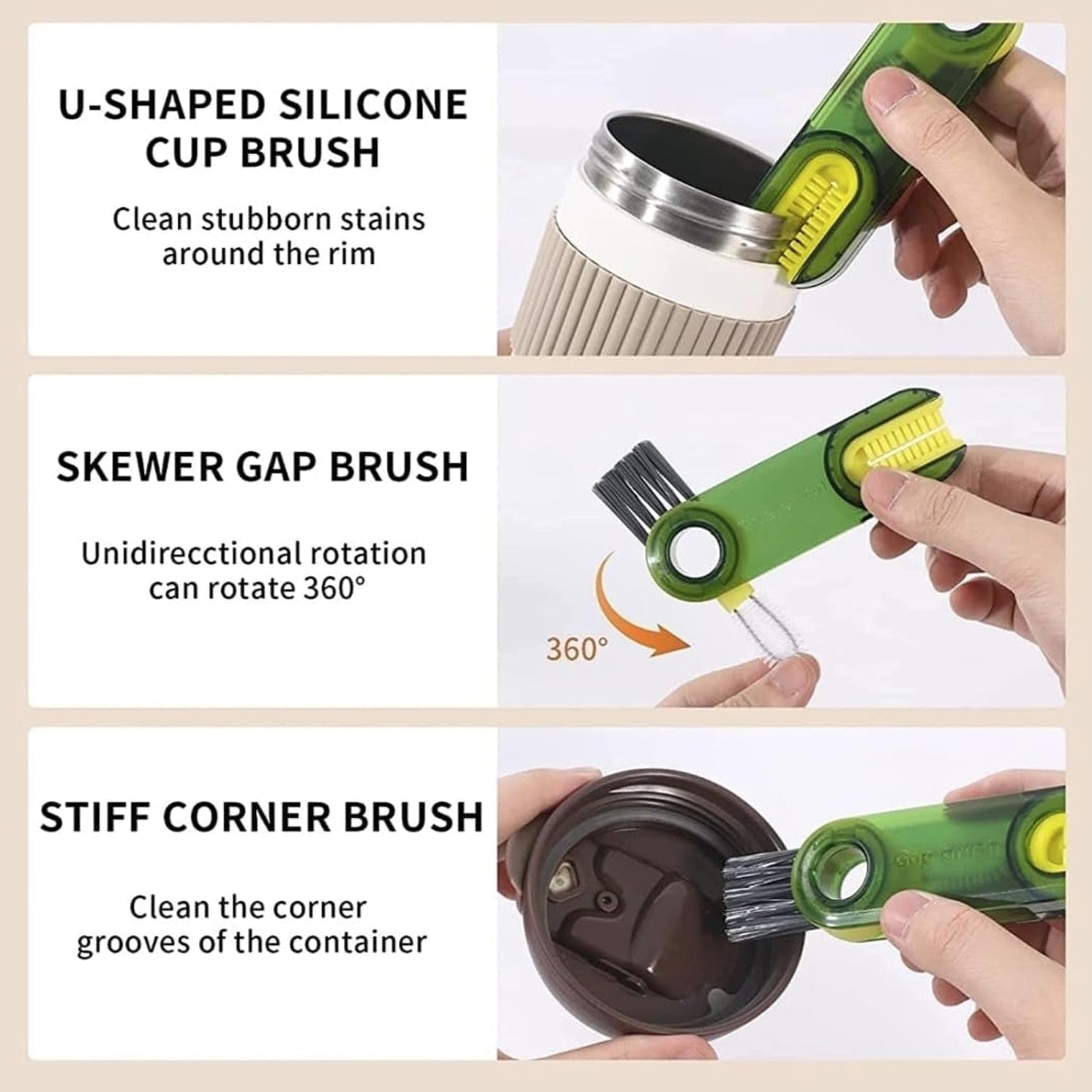 3-in-1 Multifunctional Bottle & Cup Cleaning Brush – Lid & Cover Scrubber for Kitchen (1 Pc) Your Brand