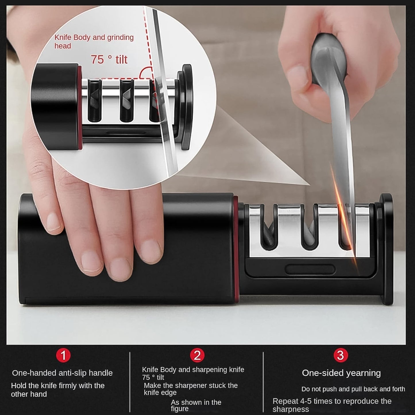 3-Stage Knife Sharpener, Knife grinder Three-sided blade for both water (1 Pc) Your Brand
