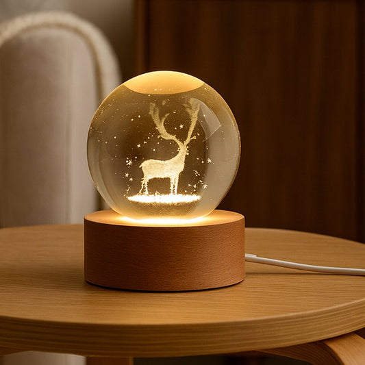 Crystal Ball Night Light Glass Ball Night Lamp with Wood Base Your Brand
