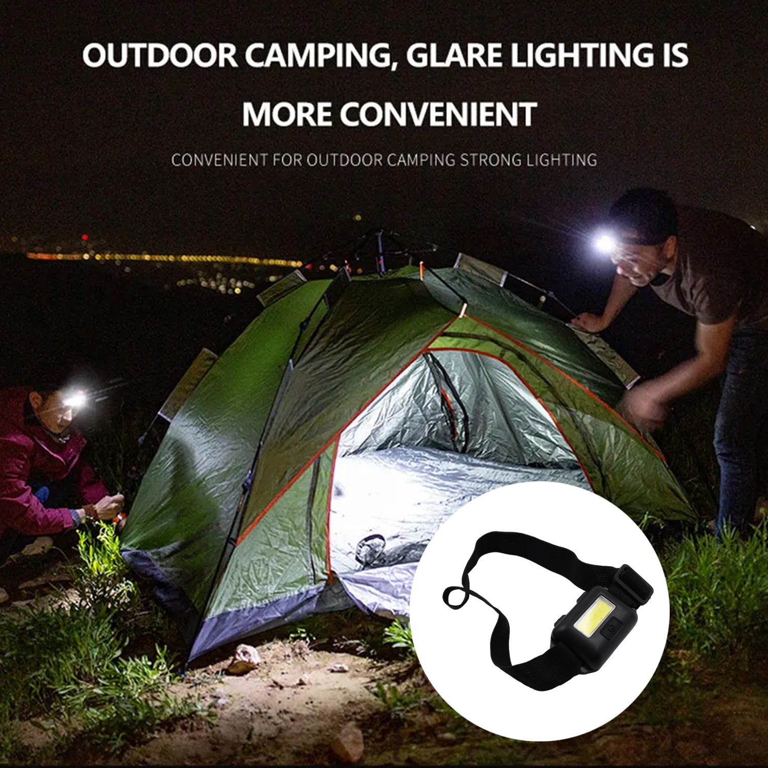 10W COB Waterproof Headlamp – Portable Lantern for Camping, Hiking, Cycling & Hunting (1 Pc) Your Brand