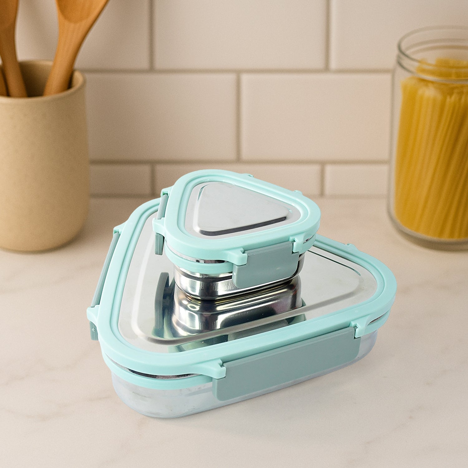 Ganesh Trinity 2-Piece Stainless Steel Triangle Lunch Box Set Your Brand