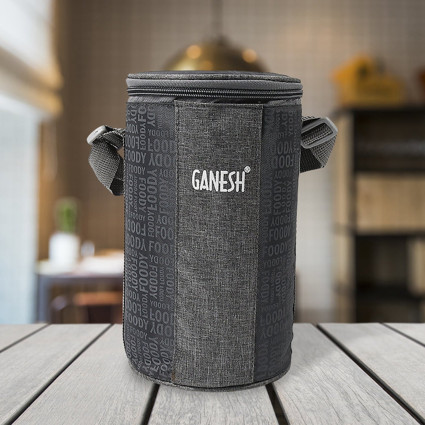 Ganesh 4In1 Tiffin Box-Lunch Box | 3 Stainless Steel Containers 300 Ml Approx & Plastic Salad Container 200 Ml Approx| Plastic lid Box | Round Zip Bag | Leak Proof | Microwave Safe for Office, College and School for Men, Women  Your Brand