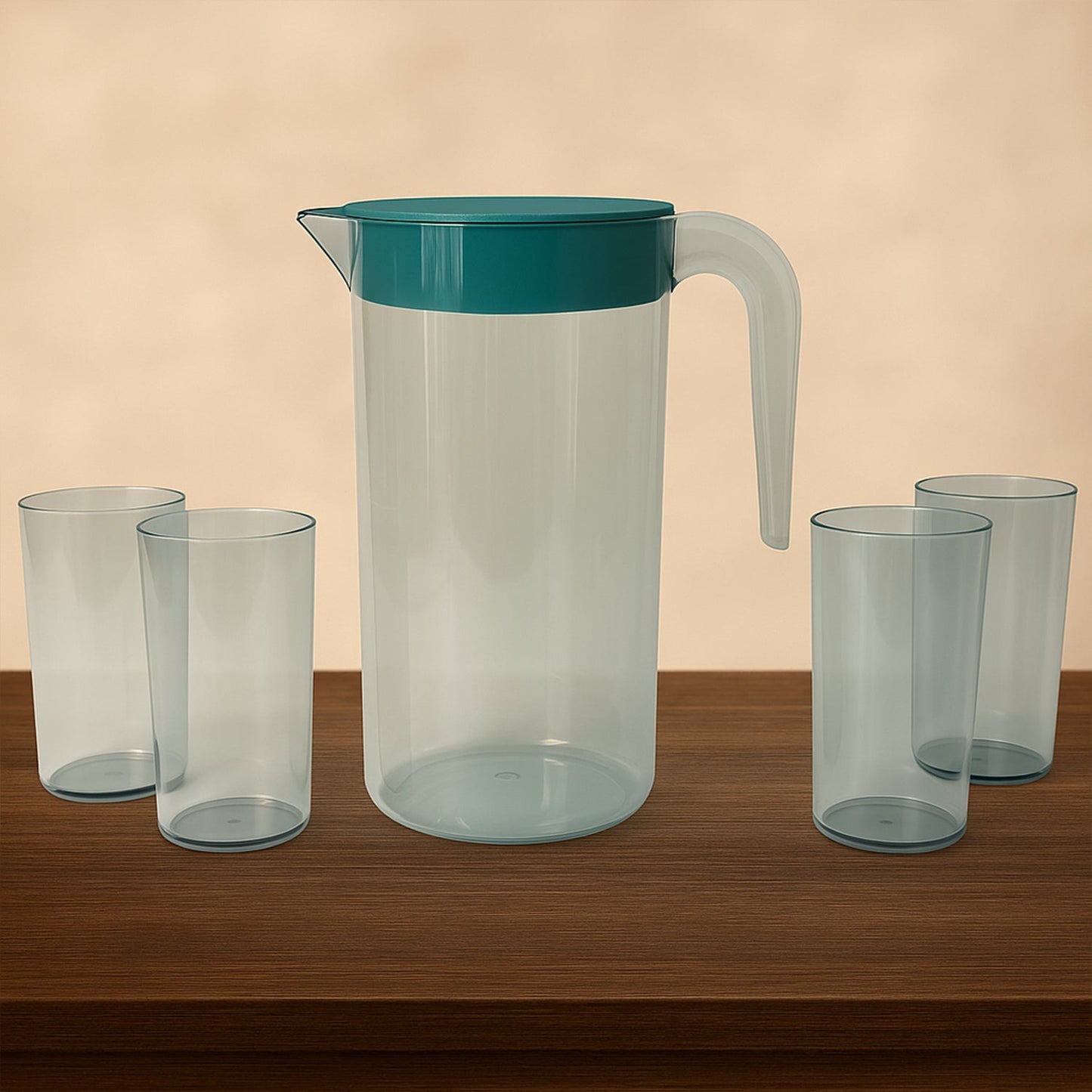 Apex Crystal Premium Jug with Lid & 4 Pcs Glass (1500 ML / 300 ML Approx / 5 Pcs Set) Your Brand