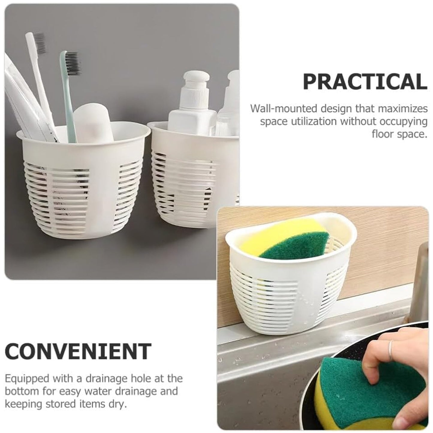 Hanging Plastic Storage Basket, Adhesive Wall Mounted Organizer Box Make Up Holder Shelf Bathroom Wall Basket Punch Free Drain Basket for Kitchen Bathroom, Wall Type Storage Basket (1 Pc) Your Brand