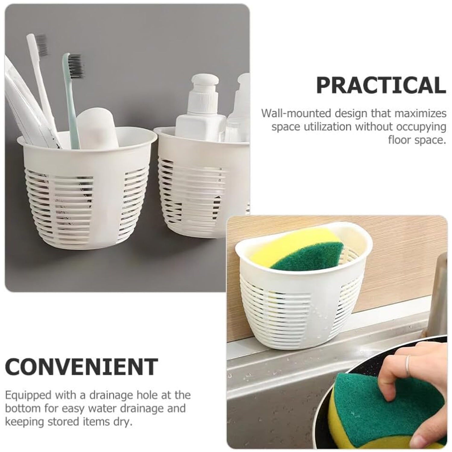 Hanging Plastic Storage Basket, Adhesive Wall Mounted Organizer Box Make Up Holder Shelf Bathroom Wall Basket Punch Free Drain Basket for Kitchen Bathroom, Wall Type Storage Basket (1 Pc) Your Brand
