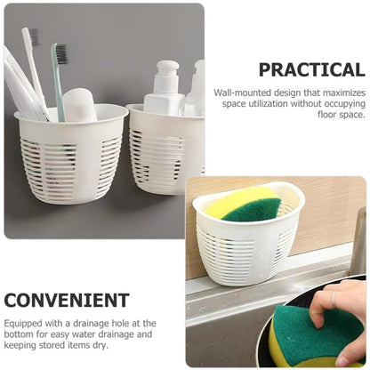 Hanging Plastic Storage Basket, Adhesive Wall Mounted Organizer Box Make Up Holder Shelf Bathroom Wall Basket Punch Free Drain Basket for Kitchen Bathroom, Wall Type Storage Basket (1 Pc) Your Brand