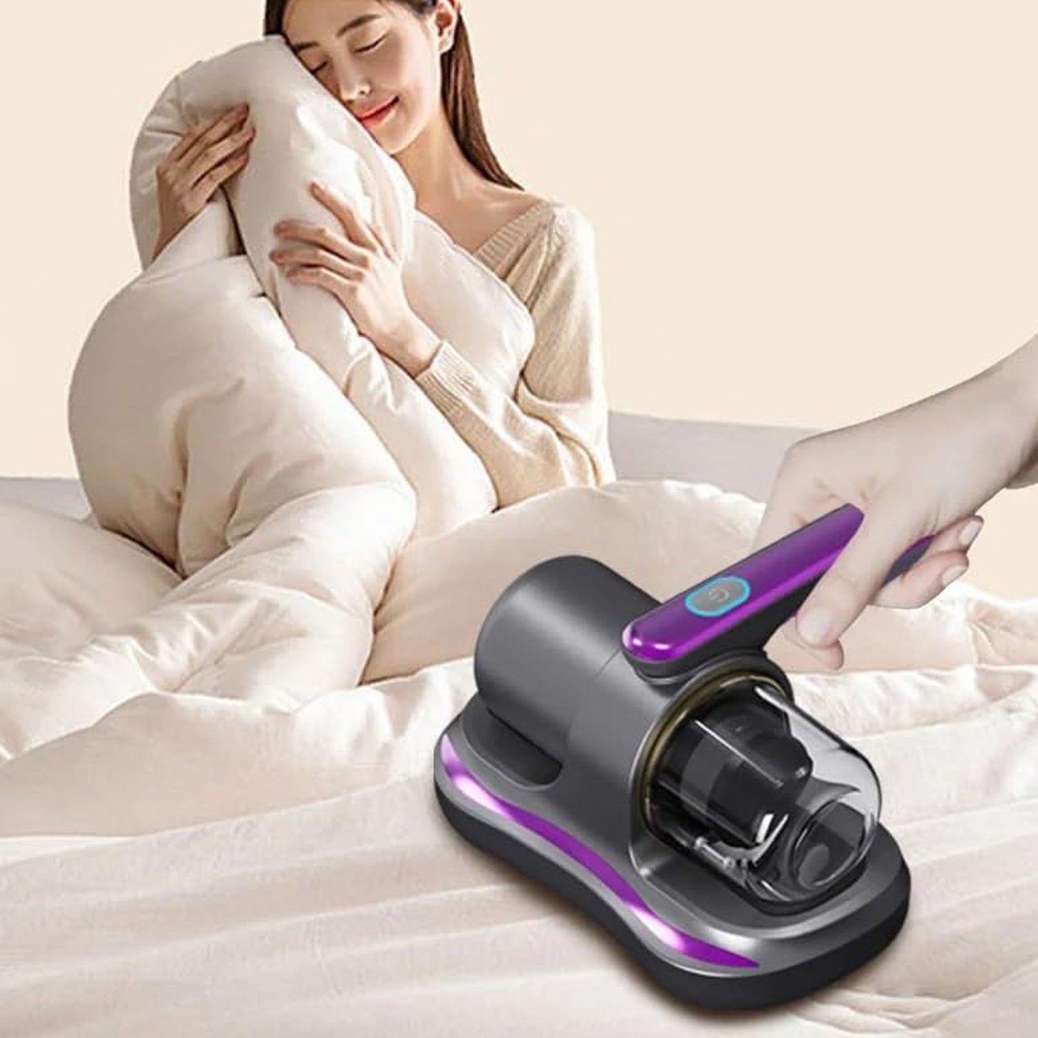 Powerful Suction Portable Handheld Vacuum Cleaner - Low Noise Vacuum Cleaner for Bed - Cordless Vacuum Cleaner for Car Seat Crevices Pillows, Mattresses, Sofas Wireless Anti Dust and Mite Cleaner Your Brand
