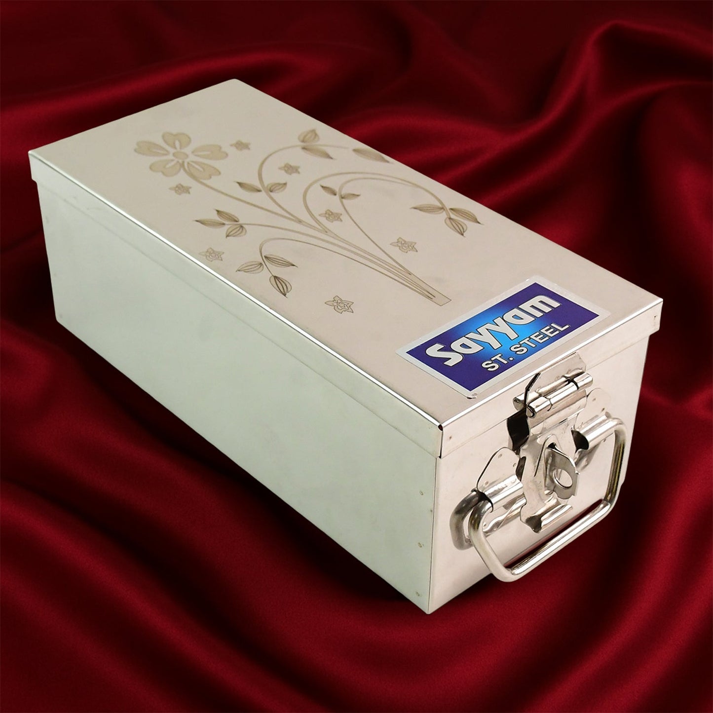 Premium Stainless Steel Velvet Lined Jewellery Storage Box with Lock and Red Interior Your Brand