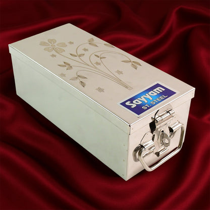 Premium Stainless Steel Velvet Lined Jewellery Storage Box with Lock and Red Interior Your Brand