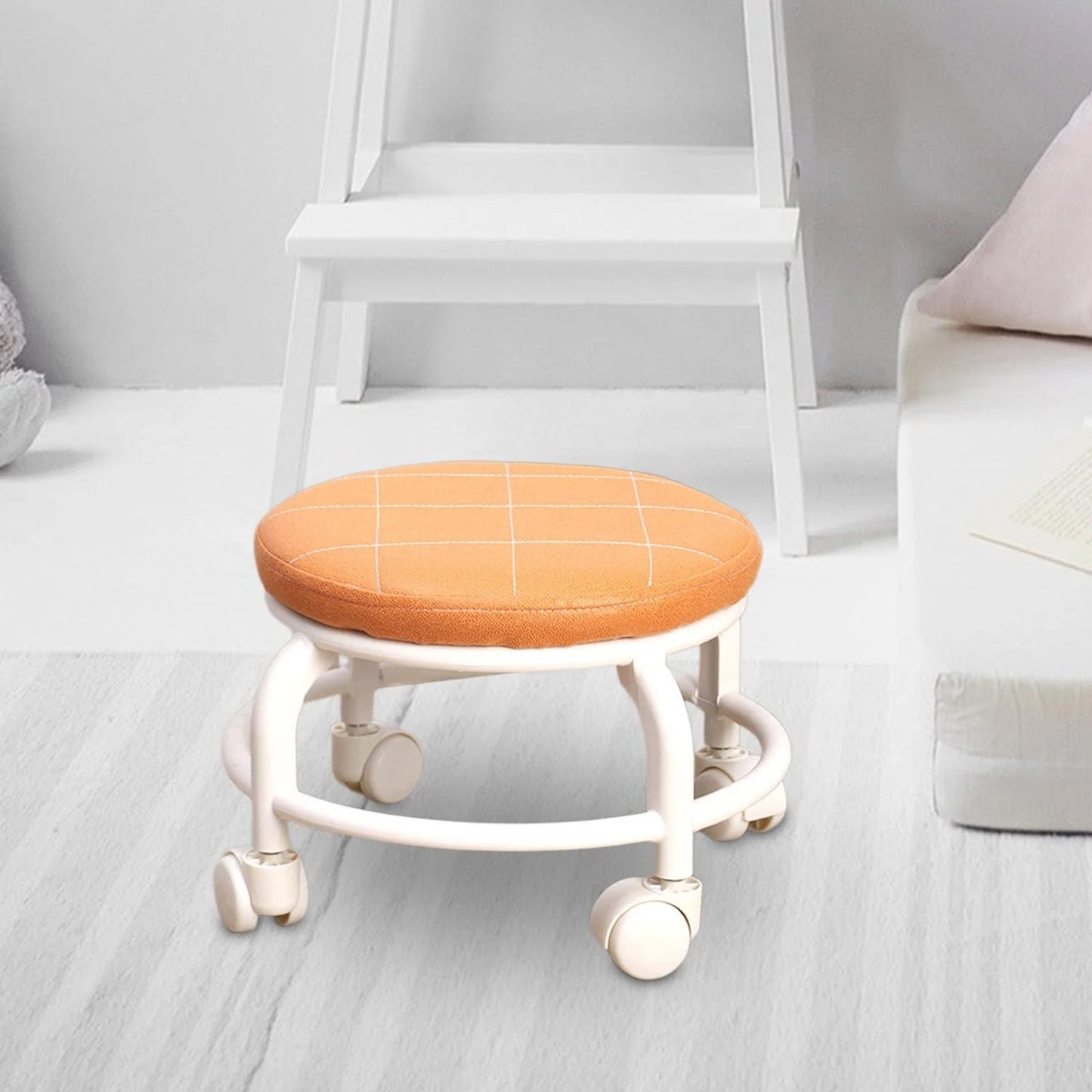 Roller Seat Stool Low Height Rolling  Plastic  Stool Multifunctional Small Household Movable Mini Stool Pulley Wheel Stool for Garage Home Library (1 Pc) Your Brand