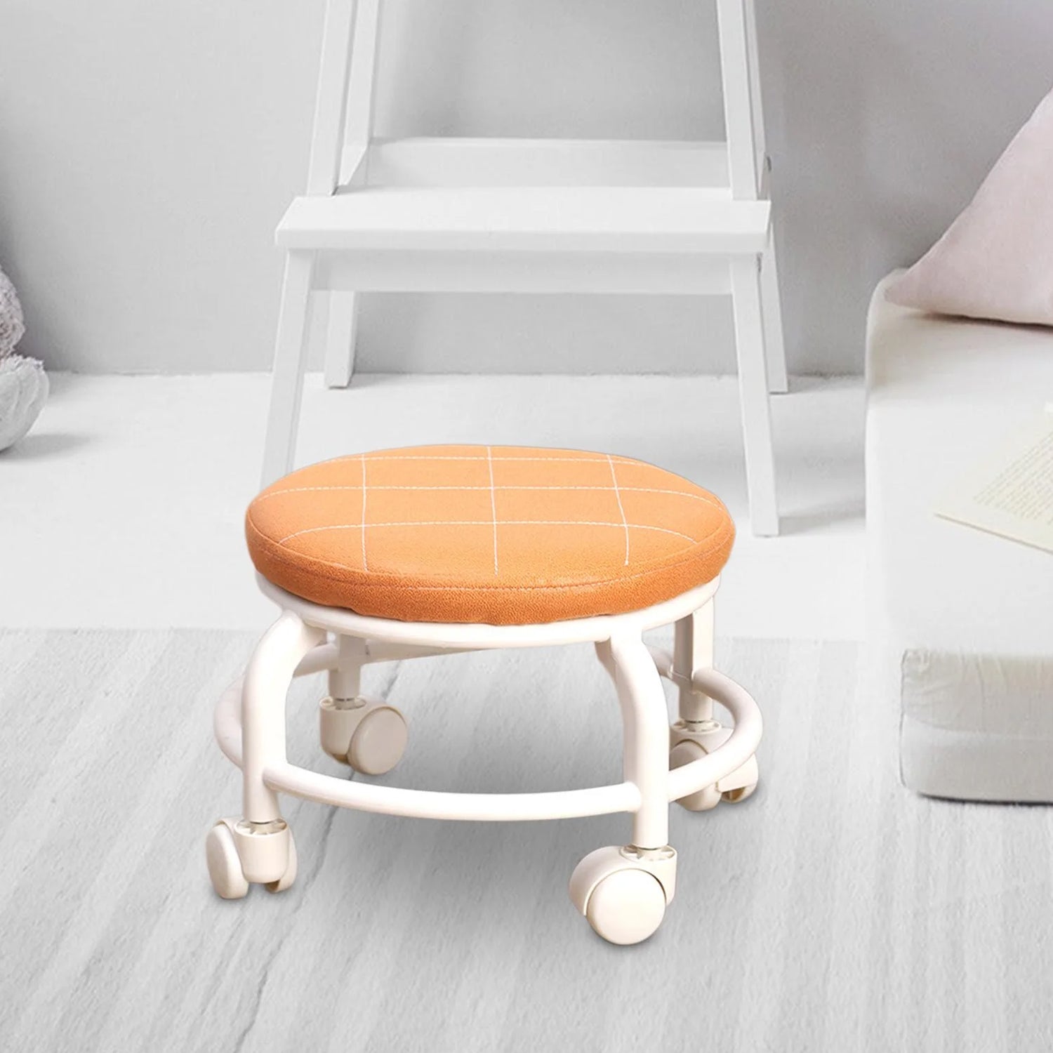 Roller Seat Stool Low Height Rolling  Plastic  Stool Multifunctional Small Household Movable Mini Stool Pulley Wheel Stool for Garage Home Library (1 Pc) Your Brand