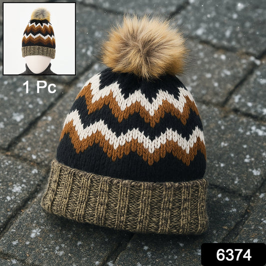 Winter Woolen Knitted Black Inside Fur Beanie Cap (1 Pc / Mix Design & Color) Your Brand