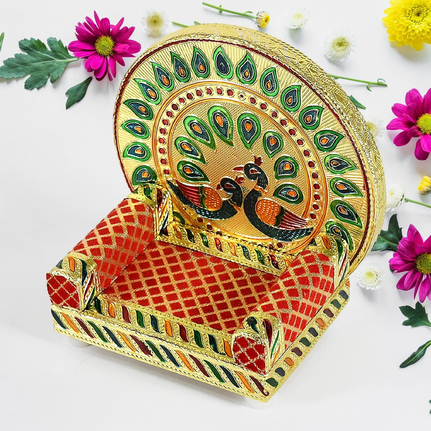 Meenakari Work Laddu Gopal Singhasan  / Sihasan for Pooja Mandir Wooden Krishna Ladoo Bal Gopal Sofa Asan, Home Decorative Premium Look Decorative Singhasan Suitable For Home, Office, Restaurant (2 Pc Set) Your Brand