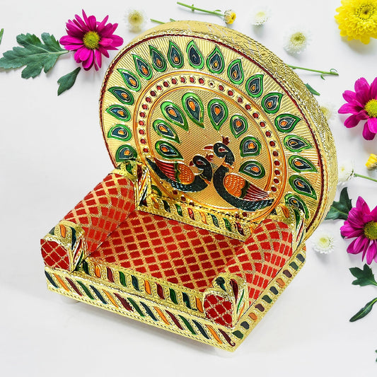 Meenakari Work Laddu Gopal Singhasan  / Sihasan for Pooja Mandir Wooden Krishna Ladoo Bal Gopal Sofa Asan, Home Decorative Premium Look Decorative Singhasan Suitable For Home, Office, Restaurant (2 Pc Set) Your Brand