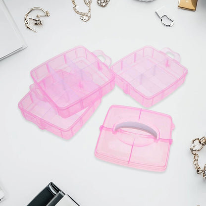 Versatile 18-Grid 3-Layer Transparent Plastic Organizer Box with Adjustable Dividers for Jewelry & Fishing Hooks Your Brand