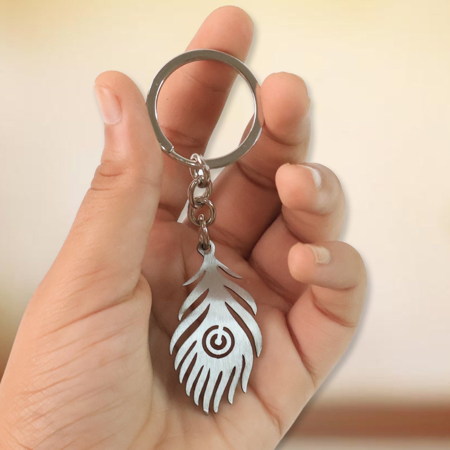 Stylish Stainless Steel Peacock Feather Keychain (1 Pc) Your Brand