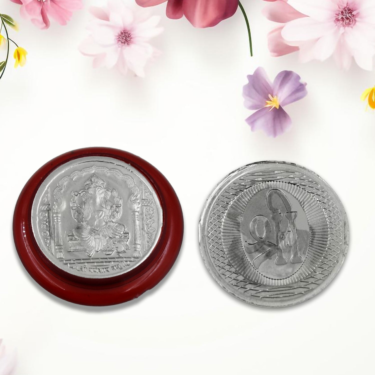 Ganesh Ji, Silver color Coin for Gift & Pooja | Silver Coin | Silver Coin / Diwali Gift (1 Pc / (Metal is not silver) Your Brand
