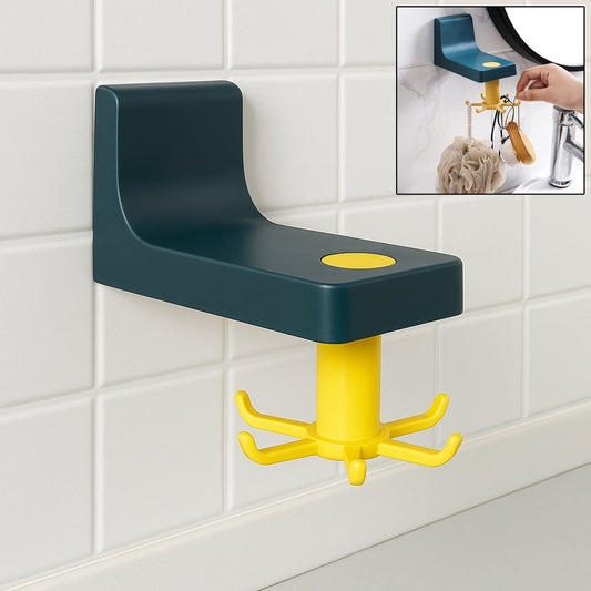 360 Degree Rotating Self Adhesive Plastic Wall Hook Hanger; Multifunctional Hanger with 6 Heavy Duty Claw Hooks Your Brand