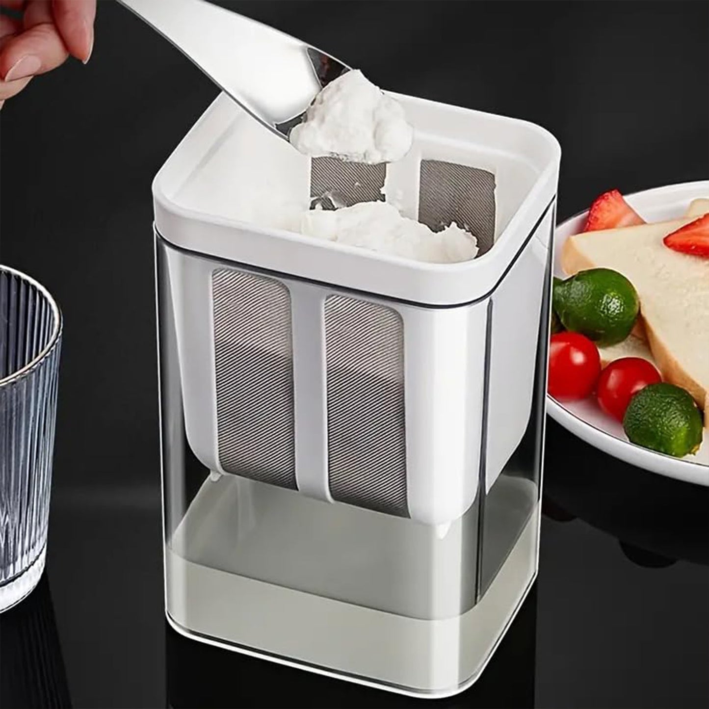 2 in 1 Yogurt Strainer with Storage Box – 1100ml (Plastic + Steel) Your Brand